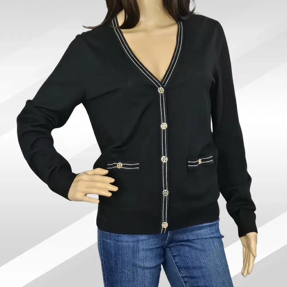 2/$50 NWOT Tory Burch Black Wool Cardigan Sweater Size 1 | Classic Layer